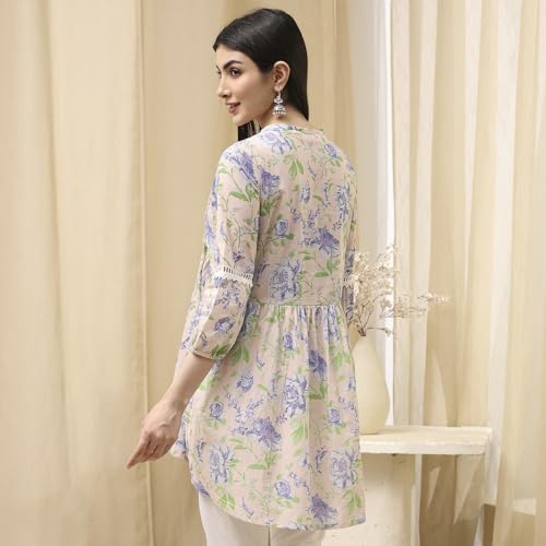 Image of BIBA Women Cotton Straight Fit A Line Printed Kurti