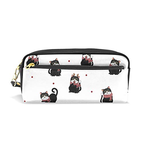 Carino Natale Gattino Gatto Matita Astuccio Ufficio Scuola Studente Cancelleria Penna Organizzatore Cosmetici Trucco Caso Come mostrato Taglia unica pelle sintetica nero