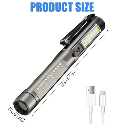 Pupillenleuchte Medizin Penlight, Diagnostikleuchte Mit Seitenlichtern, Wiederaufladbare USB Diagnostikleuchte Stiftlampe, Kleine Und Tragbare Taschenlampe Mit Datenkabel, Für Wandern, Unterrichten