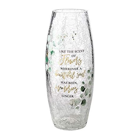 Lillian Rose Crackle Glass Memorial Flower Vase with Sympathy Verse, 9.75", Multi Cover