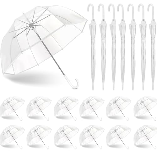 GEWURIZXY 20 Pcs Clear Umbrella Wedding Bulk 47 Inch Large Dome Rain Windproof Stick Umbrellas for Weddings Prom Graduation and Outdoor Events(White Handle) (Clear 82CM 20PCS)