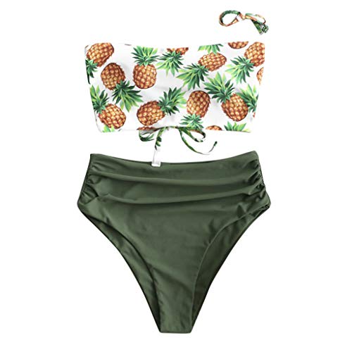 Sylar Bikinis Bandeau Mujer Talle Alto Sexy Conjunto de Bikini Brasileños Push Up con Relleno Traje de Baño Mujer Dos Piezas con Estampado de Piña Bañadores Brasileños de Playa L