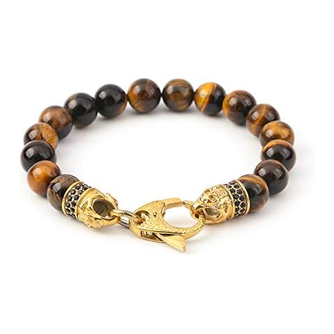 Tiger eye bracelet men - 10mm mens beaded bracelets - tigers eye bracelet - Anxiety Stress Relief Mens Beads Bracelet with Stainless Steel Beads Cubic Zircon Stones Cover