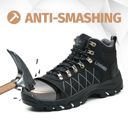 Image of LANSNBO Waterproof Steel Toe Boots for Women Wide Width Non Slip Work Shoes Lightweight Slip Resistant Safety Toe Sneakers Indestructible Construction Composite Toe Footwear