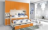 cameretta completa neonato ikea n. 4 cassetti Dafne Italian Design Cameretta Completa a Ponte - Effetto Betulla, Mandarino (Triplo Letto Singolo e Armadio) (cm. 300 x 96 x 259h)