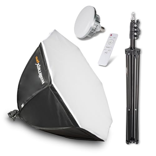 Walimex pro Softbox Octagon Ø65cm 60W Bi Color LED I inkl. Stativ, Diffusor, Tasche & Fernbedienung I Farbtemperatur 3.000 – 6.000 K I Profi-Fotos &...
