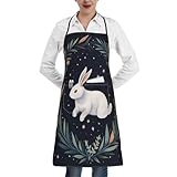 BKTRAVERPT Modische süße weiße Kaninchenschürze – wasserdicht, verstellbar, große Latzschürzen mit Taschen für Damen und Herren, Kochschürze für Koch, Grillen, Backen, Kellnerin, Restaurant