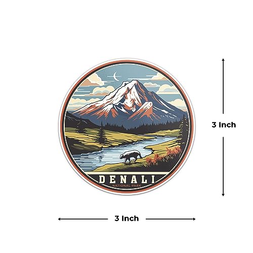 Image of Denali National Park Sticker - Waterproof Vinyl Decal for Car Bumper, Laptop, Luggage, Water Bottle, Wall, and Window, Size - 3'' X 3''