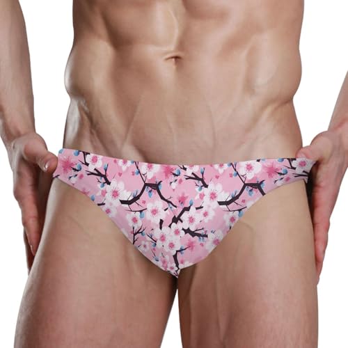 Pink Cherry Blossoms Swim Briefs for Men Swimsuit Bikini Swimwear S B04018994