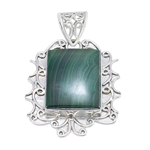 Pendentif en argent malachite véritable de forme octogonale chic