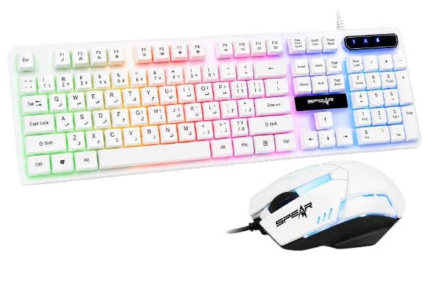 KN99 Gaming Combo Keyboard and Mouse compatible with PC and PS5 Arabic/English Layout (White)