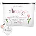 Xuniea Set di Regalo per Amica e Sorella Includere 1 Borsa per Cosmetica in Tela 1 Portachiavi con Fascino di Fiori Rosa Portafortuna Amicizia Regalo per Compleanno Giorno del Ringraziamento Natale