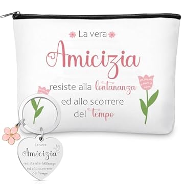 Xuniea Set di Regalo per Amica e Sorella Includere 1 Borsa per Cosmetica in Tela 1 Portachiavi con Fascino di Fiori Rosa Portafortuna Amicizia Regalo per Compleanno Giorno del Ringraziamento Natale