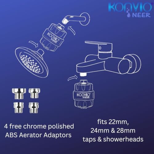 Image of Konvio Shower and tap filter for hard water with 22-Stage | Advanced water softener for Bathroom | Hard Water Filter | (Pack of 2, Chrome)