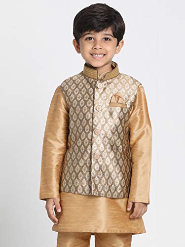 Image of VASTRAMAY Black Cotton Silk Blend Boys Nehru Modi Jacket