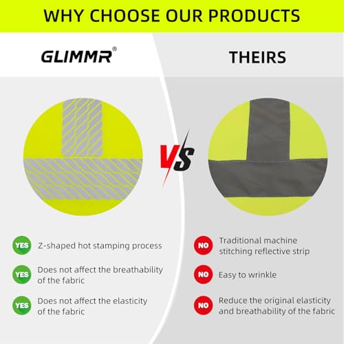 GLIMMR Hi Vis Hoodie Safety Reflective High Visibility Long Sleeve T Shirts with Hood for Men Class 3 Construction Workwear,Yellow M
