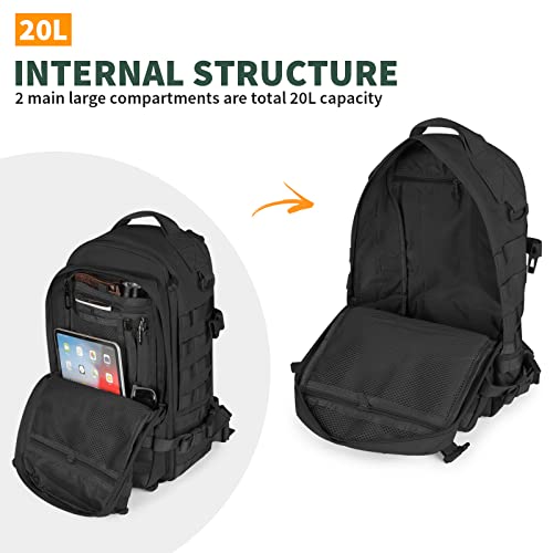 HUNTVP Military Backpack, 20L Tactical Rucksack Small Work Bag Molle Daypack Army Motorcycle Backpacks for Men Women Camping Cycling School Travelling Hiking Trekking Hunting Sport(20l-Black) - Image 4
