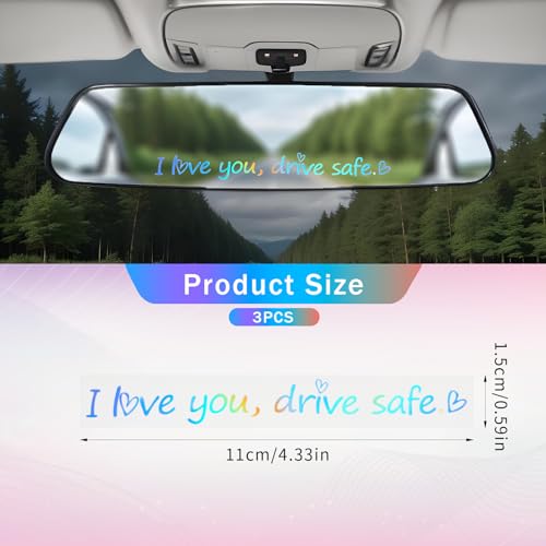 Image of 2 x I Love You, Drive Safe Rear View Mirror Sticker, Rear View Mirror Decal with Heart Self Affirmations Car Mirror Stickers Vinyl Car Window Decal for Water Bottle Laptop Bumper New Car Decor