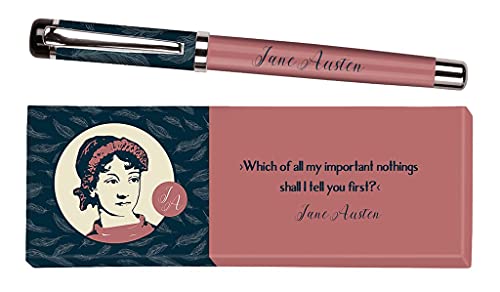 moses. 83356 libri_x Penna roller Jane Austen, penna a sfera in metallo con mina blu, stampata con citazione di Jane Austen, in confezione regalo, 1 pezzo (confezione da 1)