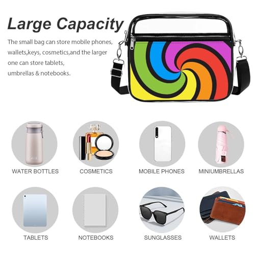 Rainbow Swirl Large Crossbody Bag Clear Stadium Bag Anti-Theft Side Shoulder Bags Messenger Bag with 2 Compartments3