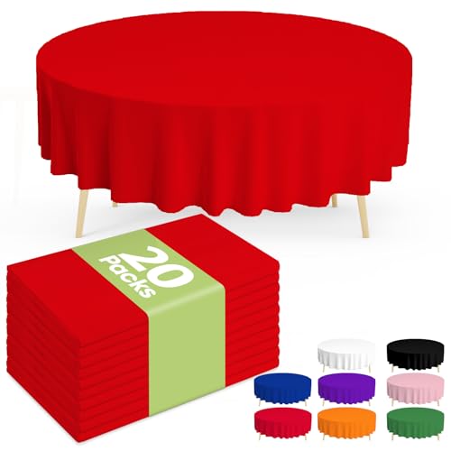 Image of Pureegg Plastic Table Cloth Disposable 20 Pack, 84'' Round Table Cloths, Valentines Day, Thanksgiving, Christmas Decorations, Fall Tablecloths, Round, Plastic Cover, Leakproof & Sturdy, Red