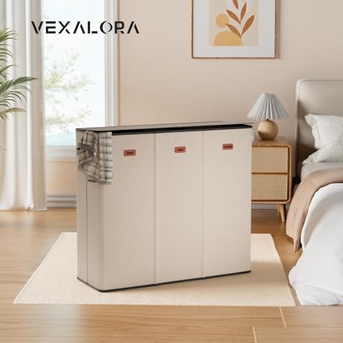 Image of 185L Laundry Hamper 3 Section, Laundry Hamper with Lid, Dirty Clothes Hamper with 3 Removable Washing Bags, Extra Large Laundry Basket Organizer for Bedroom, Laundry Room, Dorm - Khaki