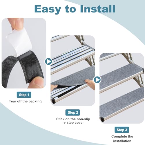 Image of HOMEE RV Step Covers 4 Packs,RV Stair Cover 24 inchx 7.5 inch,RV Camper Step Covers with Self Adhesive for RV Ladders Trailers Truck Campers Steps Treads,Non-Slip Outdoor RV Step Carpet