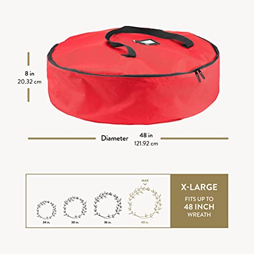 Image of Zober Christmas Wreath Storage Container - 48 Inch Wreath Bag For Artificial Wreaths - Dual Zippered Wreath Storage W /Strong, Durable Handles - Red