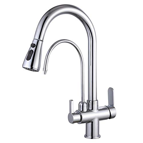 Mitigeur cuisine 3 voies noir eau filtr&eacute;e eau chaude froide robinet laiton