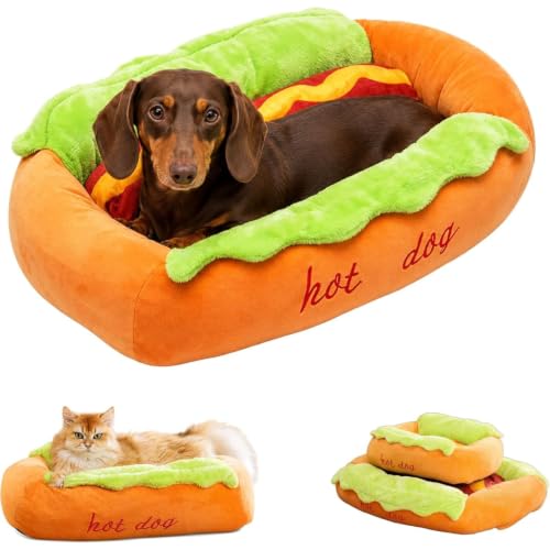 Generico Cuccia a forma di hot dog per bassotti, cuccia per cani e gatti di piccola taglia, morbida, rimovibile e lavabile, in microfibra scamosciata e velluto a coste, con base antiscivolo (S)