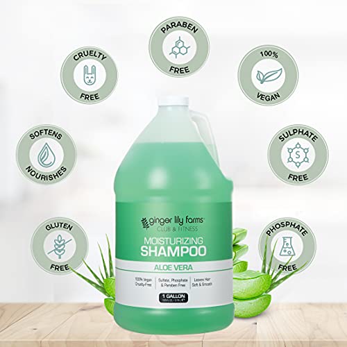 Ginger Lily Farms Club & Fitness Moisturizing Shampoo For All Hair Types, 100% Vegan & Cruelty-Free, Aloe Vera Scent, 1 Gallon (128 Fl Oz) Refill #TOP3