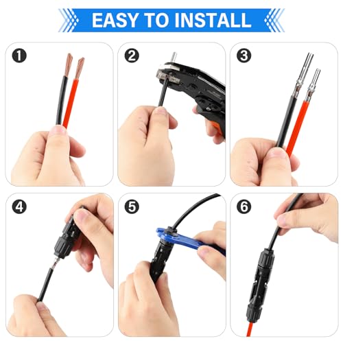 Solar Crimpzange Set für 2.5/4/6mm² PV Kabel,14 Paar Kabelstecker,12 Paar Männlich/Weiblich Stecker und 2 Schraubenschlüssel… – Ansicht 6