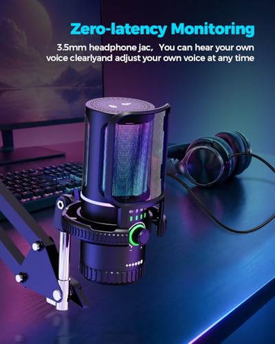 Image of SINWE Gaming Microphone with Adjustable Boom Arm- USB PC Mic for Streaming, Gaming, Podcasts, PC, PS4 -Includes Pop Filter, Shock Mount, Quick Mute & RGB Lighting,Noise Cancelation & Gain Control
