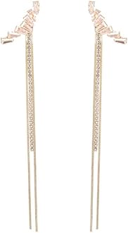 Korean Gold-plated Long Double Chain Crystal Zircon Studded Tassel Earrings For Women And Girls 2Pcs/Set