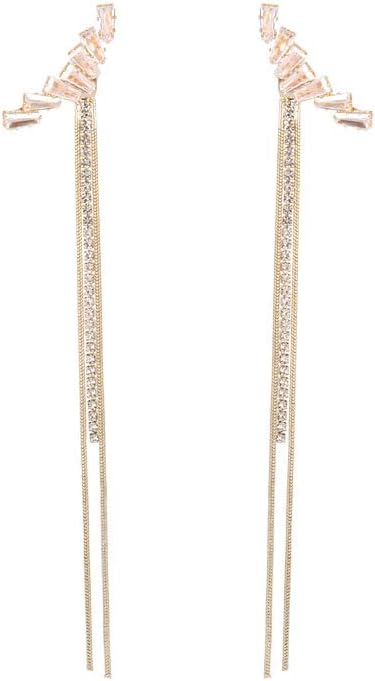 Korean Gold-plated Long Double Chain Crystal Zircon Studded Tassel Earrings For Women And Girls 2Pcs/Set