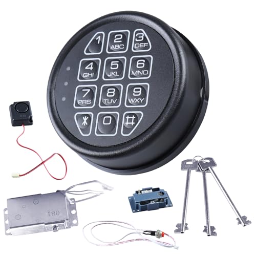 Black Gun Safe Lock Kit Electronic Keypad with Solenoid Lock 2 Override Keys Reset Cable Circuit Board & Alarm Horn Universal Replacement for Safe Boxes & Rifle Safes