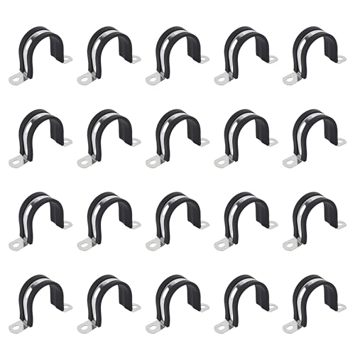 Image of 1 Inch 20 PCS 2 Holes Rubber Cushioned U Bracket Clamp, Reinforced Rigid Pipe Strap, Stainless Steel Conduit Straps Cable Clamp (25 mm) by Tavonuxt
