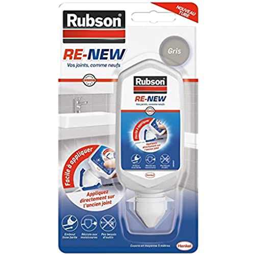 Rubson RE-NEW (1 x 80ml), mastic sanitaire gris à base de silicone, s'applique sur le joint déjà existant, mastic étanche & anti-moisissures