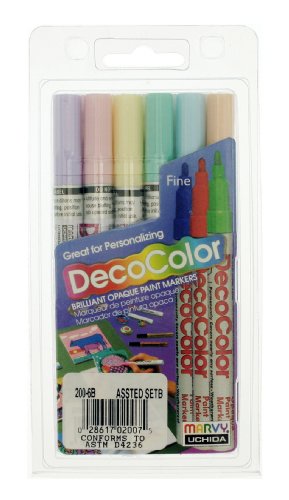 Uchida 200-6B Decocolor Fine Point Paint Marker Set, Pastel Colors, 6pc Set