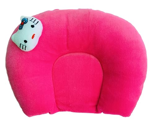 Image of Wavva Pillow for New Born Baby, Ideal for Round Head Shaping Pillow with Foam Cotton Cover for 0 to 12 Months Babies (Pink)