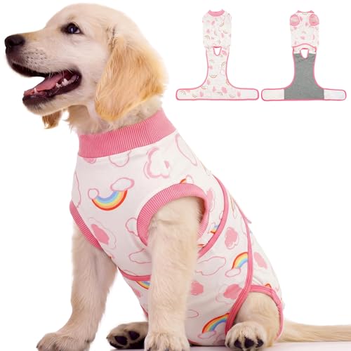 Image of Kuoser Dog Surgery Recovery Suit, Soft Breathable Dog Recovery Suit for Female Spay Male Nueuter, Anti Licking Puppy Onesie Pet Surgical Suit for Dogs Abdominal Wounds Skin Disease, Rainbow S