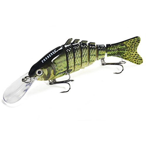 Bass Fishing Lure Swimbait Hard Lures- Rattling Trap Lure with Multi Segments and 2 Trebles Hooks 1/2-Ounce 4.4-Inch(Green)