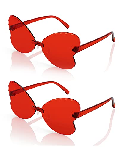 FEISEDY 2 Pack Kid's Rimless Butterfly Shaped Sunglasses Girls and Boys One Piece Transparent Trendy Cute Glasses B4070-F2