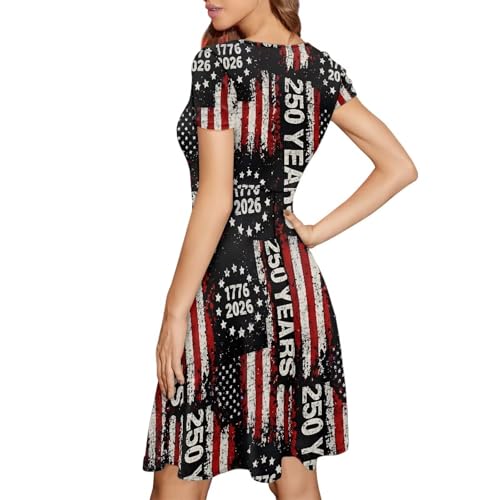 Image of AFPANQZ Womens Casual Summer Lightweight Vintage Dress Short Sleeve Midi Dress Knee-Long Luxury Formal Dress