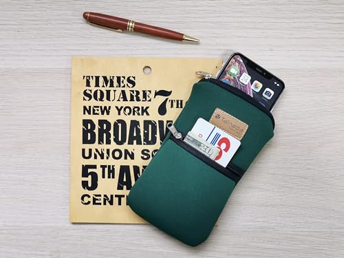Image of Tainada Men Women Cell Phone Neoprene Shockproof Zipper Sleeve Case Bag Pouch w /Carabiner Clip Hook, Neck Lanyard, Belt Loop Holster for iPhone 17 /16 Pro Max, 16 /15 Plus; Samsung S25+ (Dark Green)
