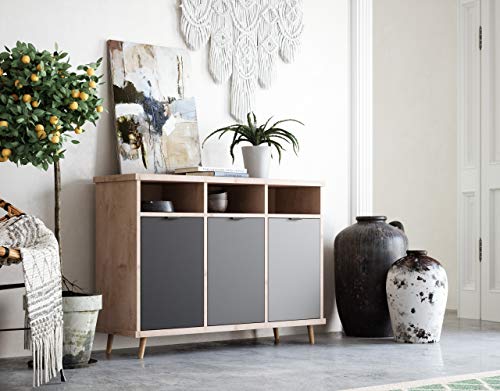 Newfurn Kommode Grau Eiche Hirnholz Sideboard Modern Vintage - 120x88x40 cm...