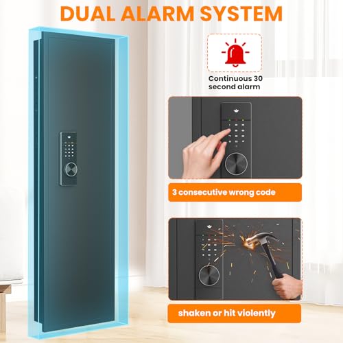 Omethey 53.15" Wall Safe Between the Studs, Hidden Safe with Dual Alarm System and Silent Mode, Wall Gun Safe with 3 Adjustable Shelves and Magnetic Slot (Black-Digital) thumbnail 2