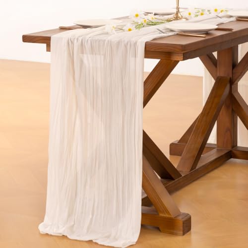 Image of Socomi 6pcs Ivory White Cheesecloth Table Runner Easter Spring Boho Rustic Gauze 120 inch 10FT Cheese Cloth Runner for Wedding Party Baby Shower Birthday Home Decor Holiday Decorations