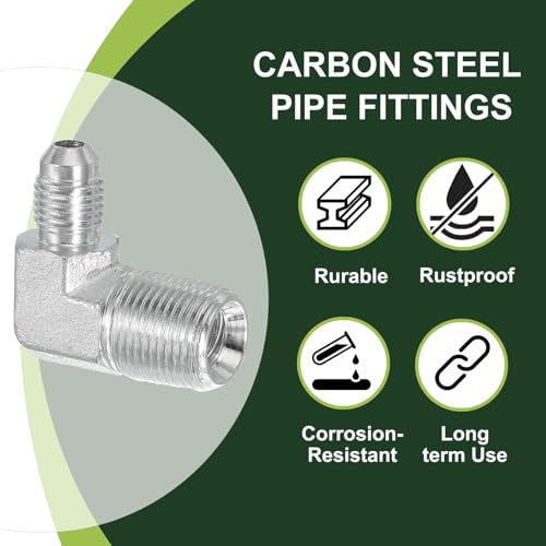 Image of PATIKIL 90 Degree Pipe Adapter, 7 /16 inch Male 37 Flare JIC x 3 /8 inch BSPT Male Connector Carbon Steel Elbow Fitting for Air Hydraulic Fluid Fuel Water Oil, Silver