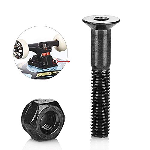 BESIY Stainless Steel Skateboard Hardware 8PCS Bolts Set and All-in-One Skate Tools Portable Skateboard T Accessory with Tool L-Type Phillips Head Wrench Screwdriver (Tools+Black Handware)